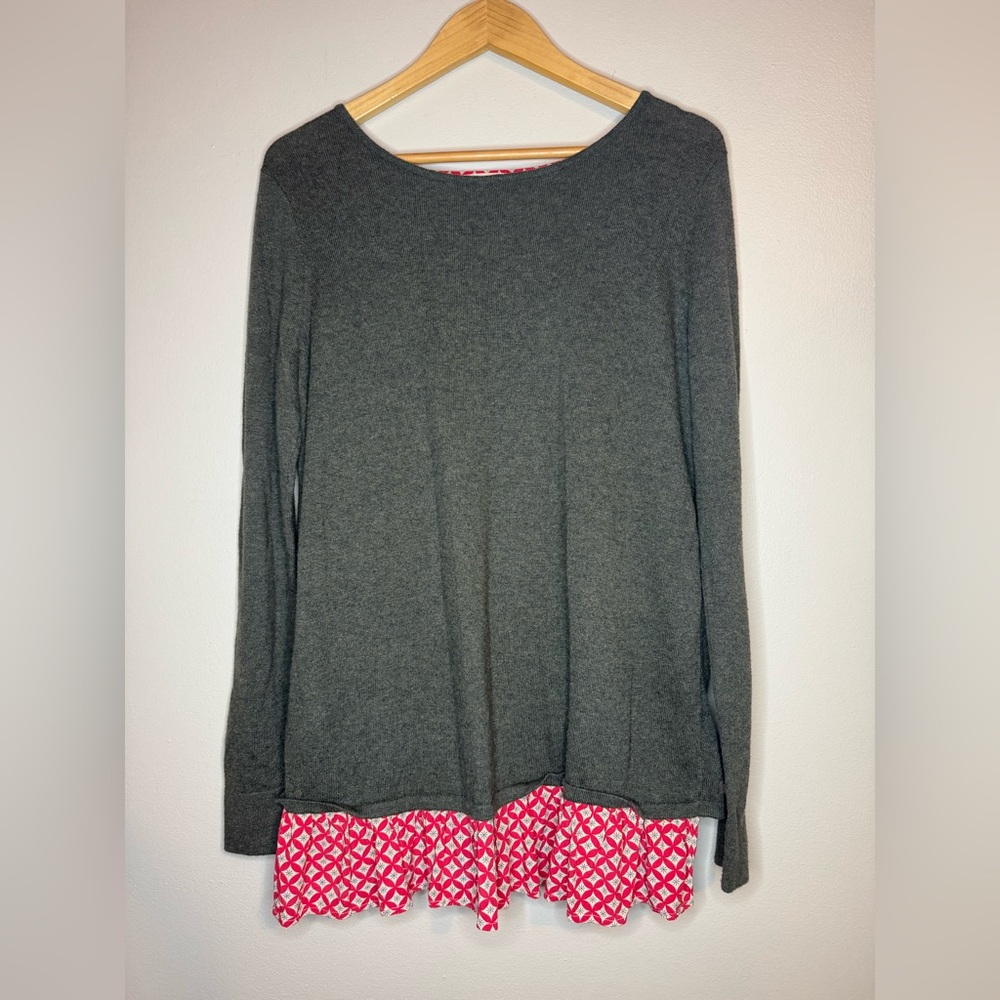 Matilda Jane Twist Front Layered Top Gray Pink Print Size M